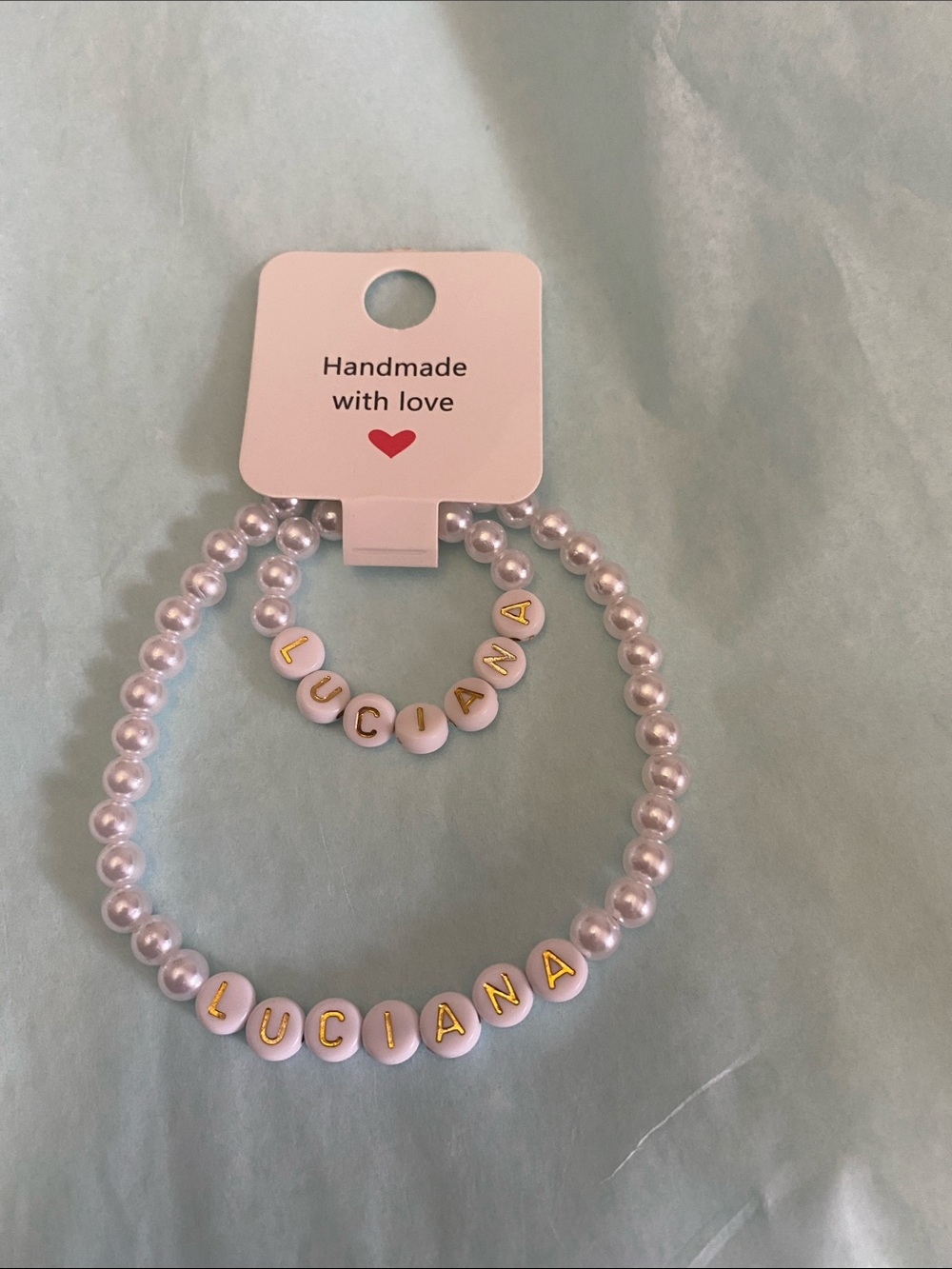 Pearls Necklace and bracelet Set for 18”Dolls with personalized Name